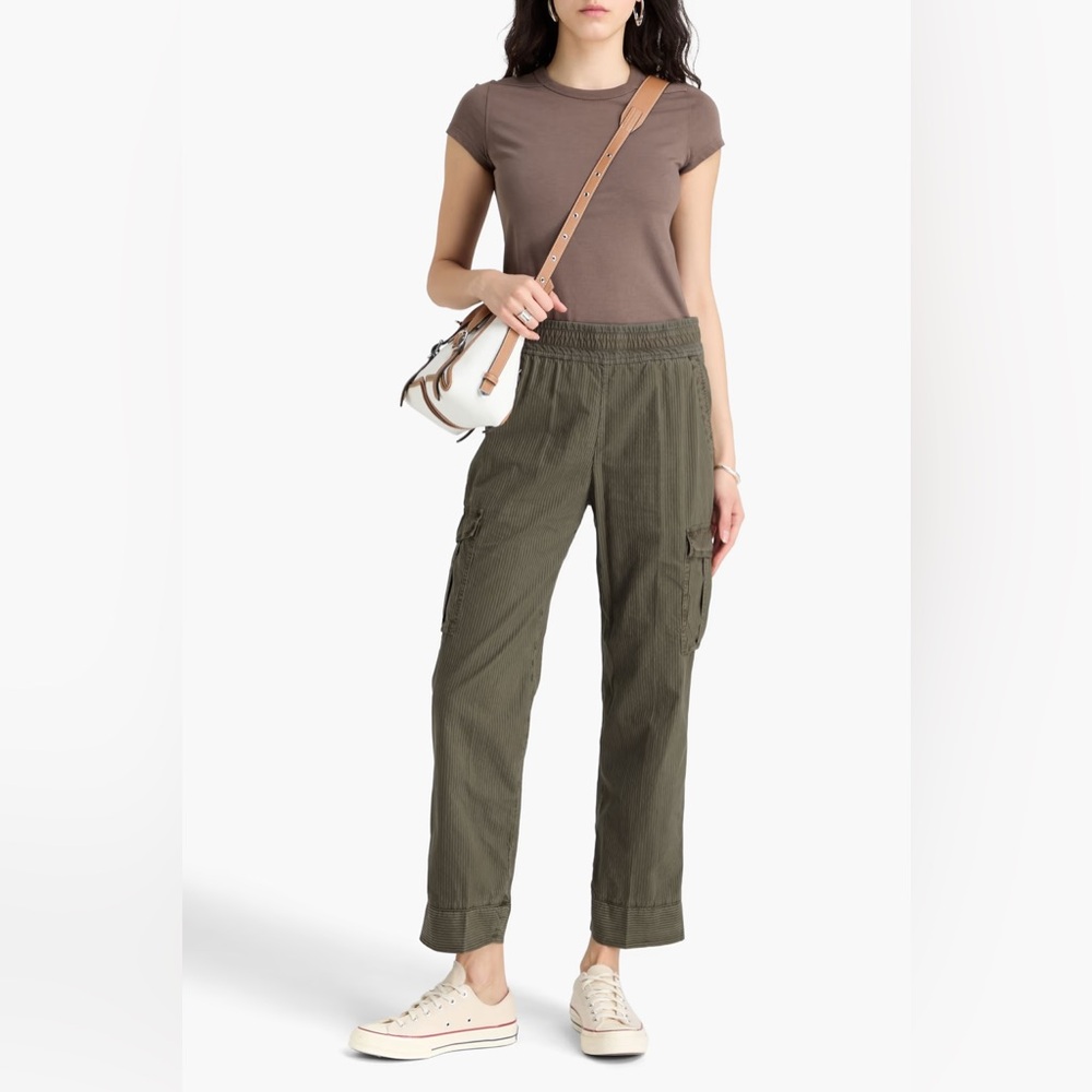 James Perse Striped cotton and Lyocell-blend twill cargo pants Army Green Small